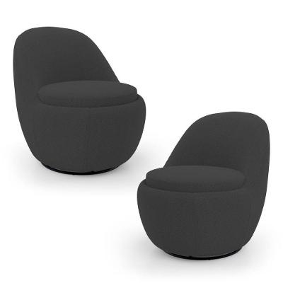 Kit 2 Poltronas Orgânicas Decorativas Memphis Giratória Bouclê Preto Desk Design
