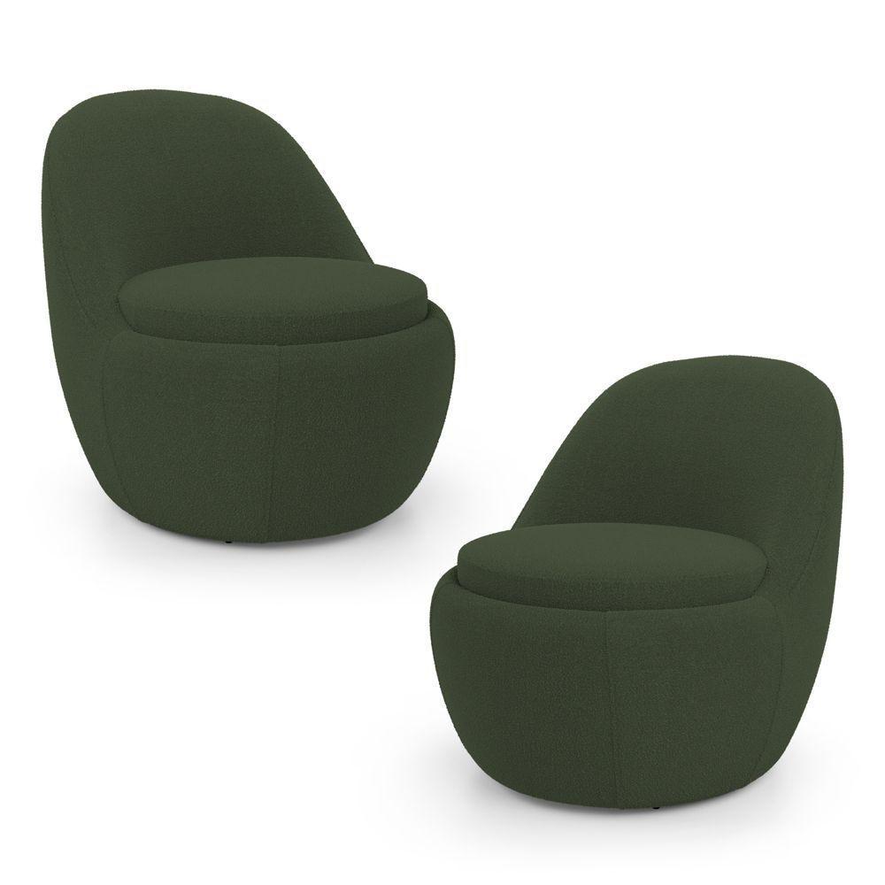 Kit 02 Poltronas Orgânicas Living Memphis Fixa Bouclê Verde Musgo - Desk Design - 1