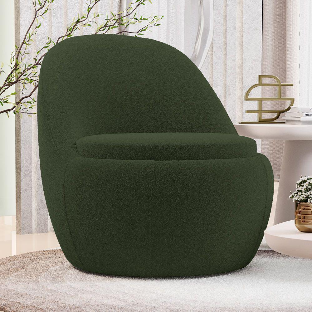 Kit 02 Poltronas Orgânicas Living Memphis Fixa Bouclê Verde Musgo - Desk Design - 2