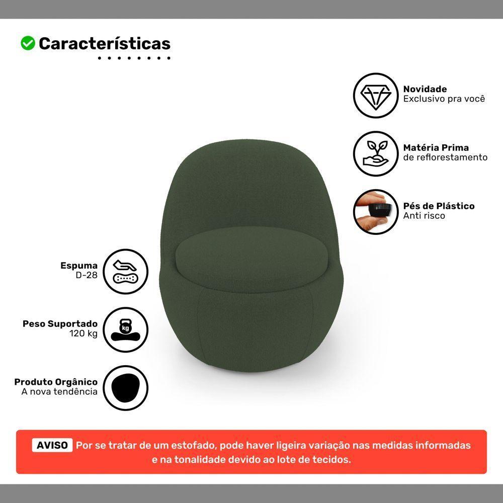 Kit 02 Poltronas Orgânicas Living Memphis Fixa Bouclê Verde Musgo - Desk Design - 3