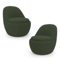 Kit 02 Poltronas Orgânicas Living Memphis Fixa Bouclê Verde Musgo - Desk Design - 1