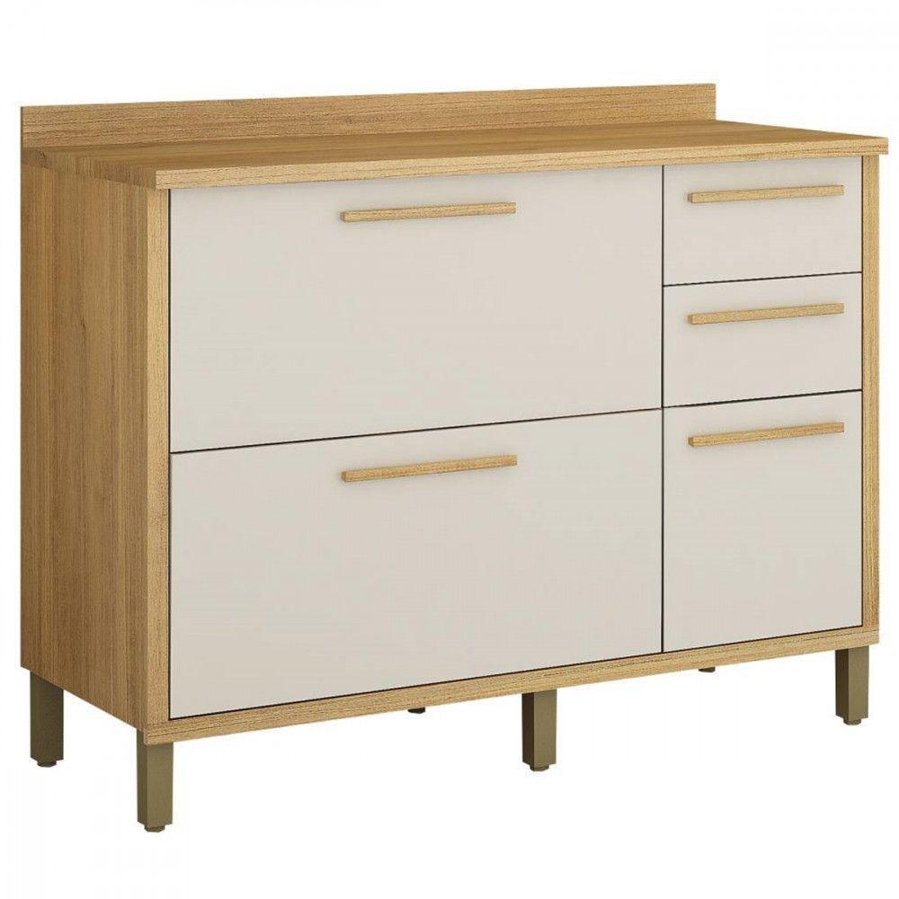 Balcão De Cozinha Torino 120cm Com 3 Portas Valdemóveis Cinamono/off Wh - 1