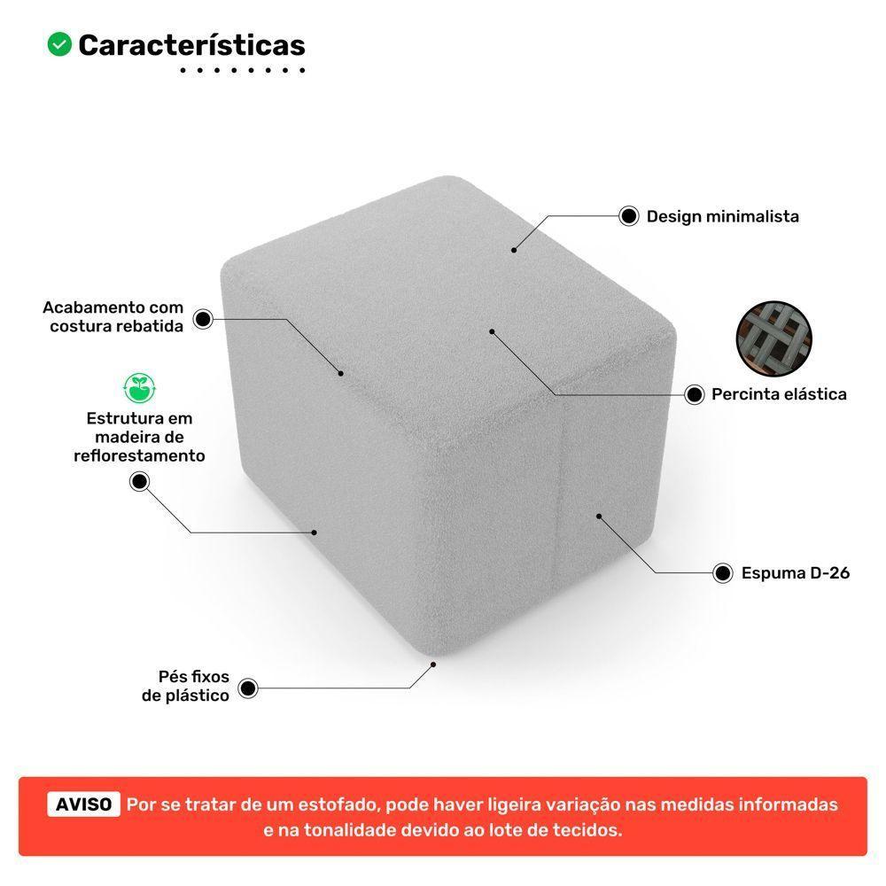 Kit 02 Puffs Decorativos Living Yumi Retangular 60cm Cinza Claro - Desk Design - 3