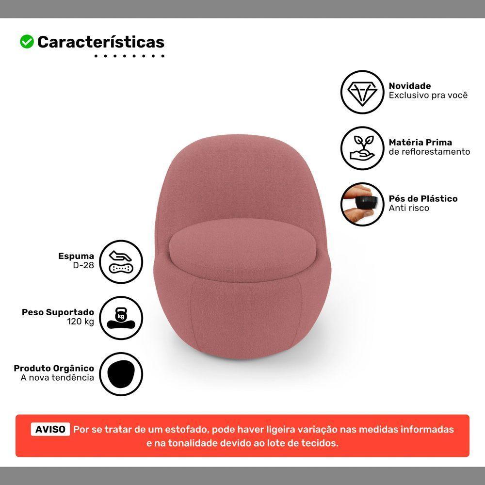 Poltrona Orgânica Living Memphis Fixa Bouclê Rosé - Desk Design - 3