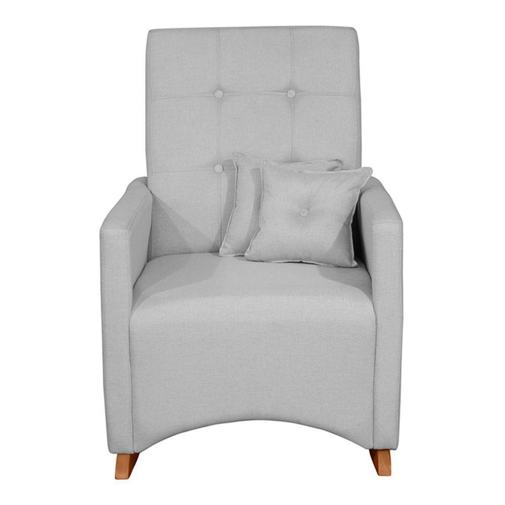 Poltrona De Amamentação E Descanso Anne Com Base Balanço E Puff Linho Cinza - Desk Design - 5