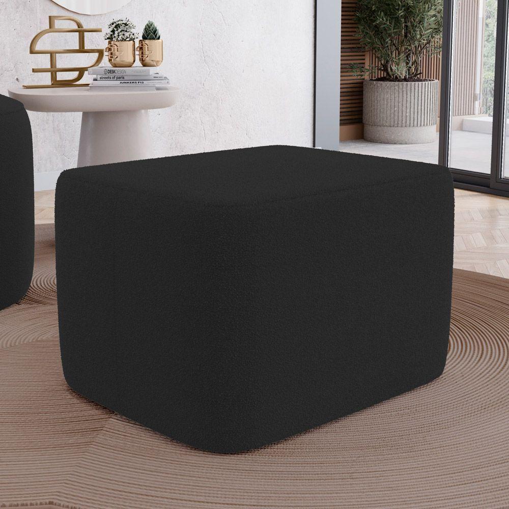 Kit 02 Puffs Decorativos Living Yumi Retangular 60cm Bouclê Preto - Desk Design - 2