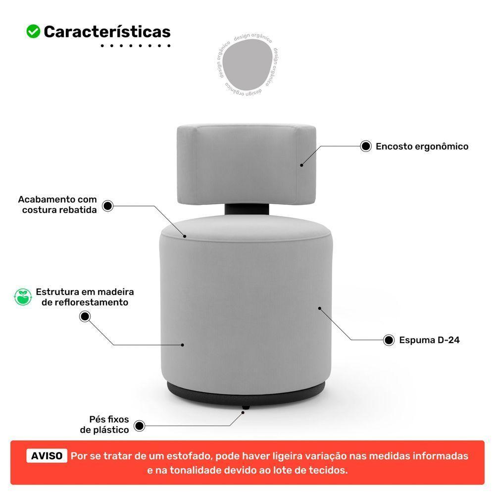 Kit 02 Puffs Decorativos Orgânicos Melis Veludo Cinza Claro Sintético Preto - Desk Design - 3