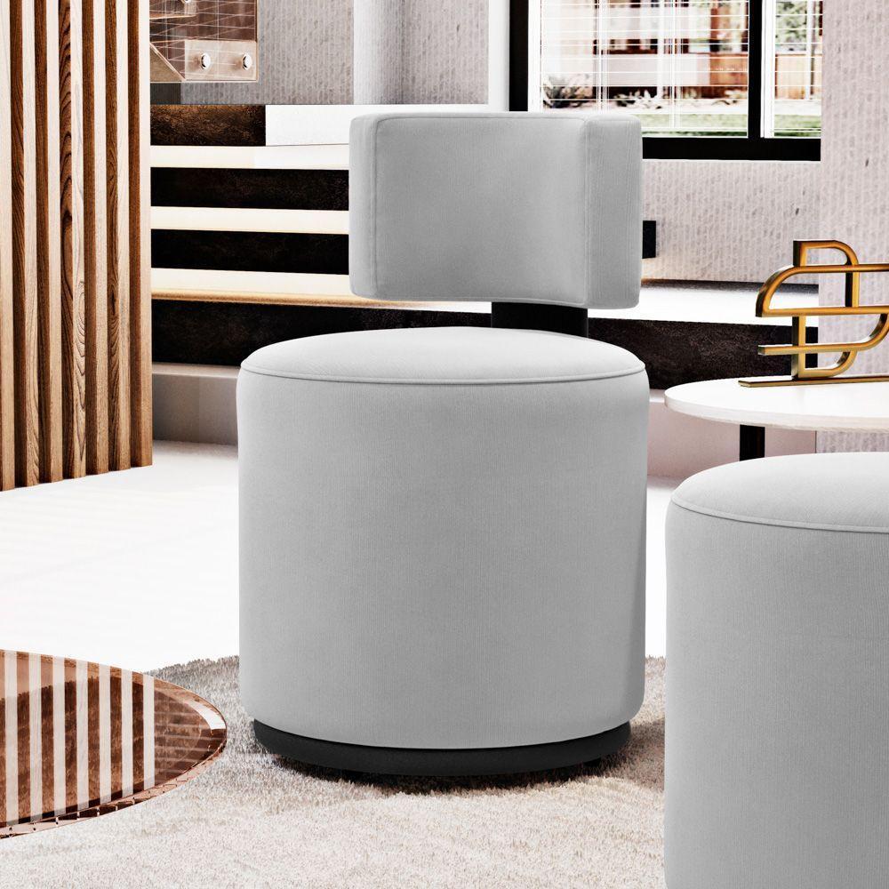 Kit 02 Puffs Decorativos Orgânicos Melis Veludo Cinza Claro Sintético Preto - Desk Design - 9