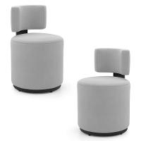 Kit 02 Puffs Decorativos Orgânicos Melis Veludo Cinza Claro Sintético Preto - Desk Design - 1