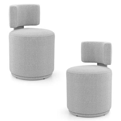 Kit 02 Puffs Decorativos Orgânicos Living Melis Minimalista Bouclê Cinza Claro - Desk Design