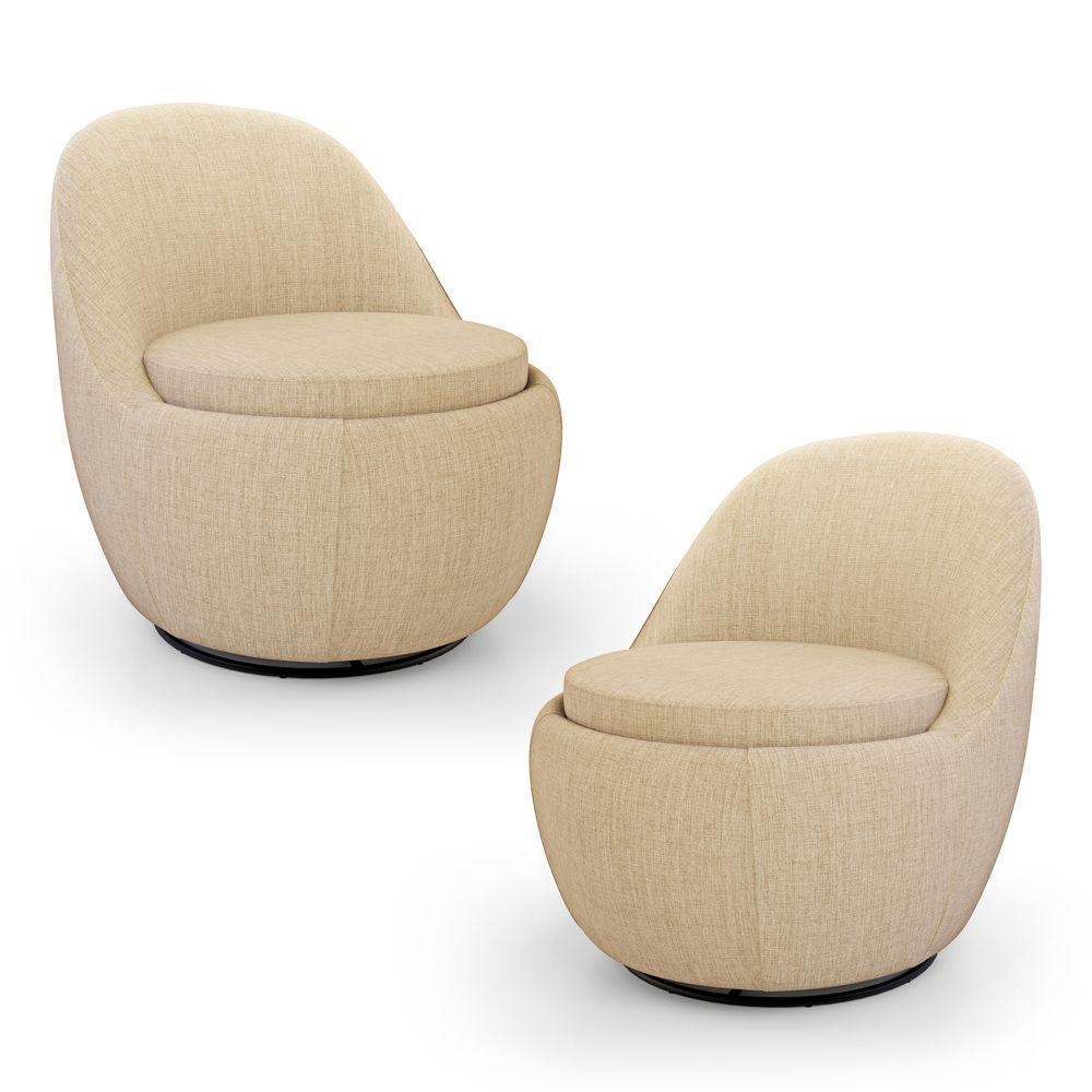 Kit 02 Poltronas Orgânicas Living Memphis Base Giratória Linho Bege - Desk Design - 1