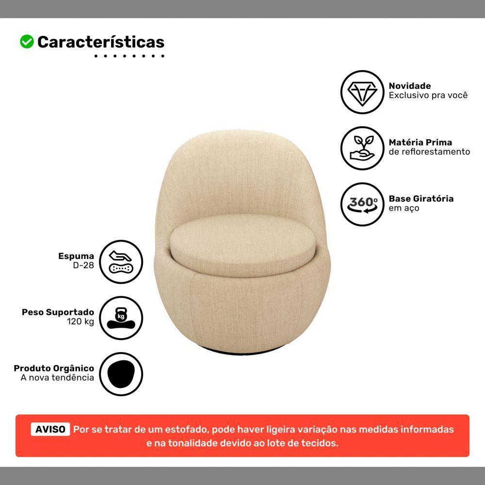 Kit 02 Poltronas Orgânicas Living Memphis Base Giratória Linho Bege - Desk Design - 3