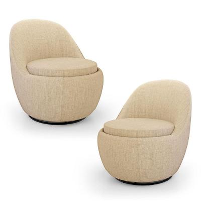 Kit 02 Poltronas Orgânicas Living Memphis Base Giratória Linho Bege - Desk Design