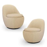 Kit 02 Poltronas Orgânicas Living Memphis Base Giratória Linho Bege - Desk Design - 1