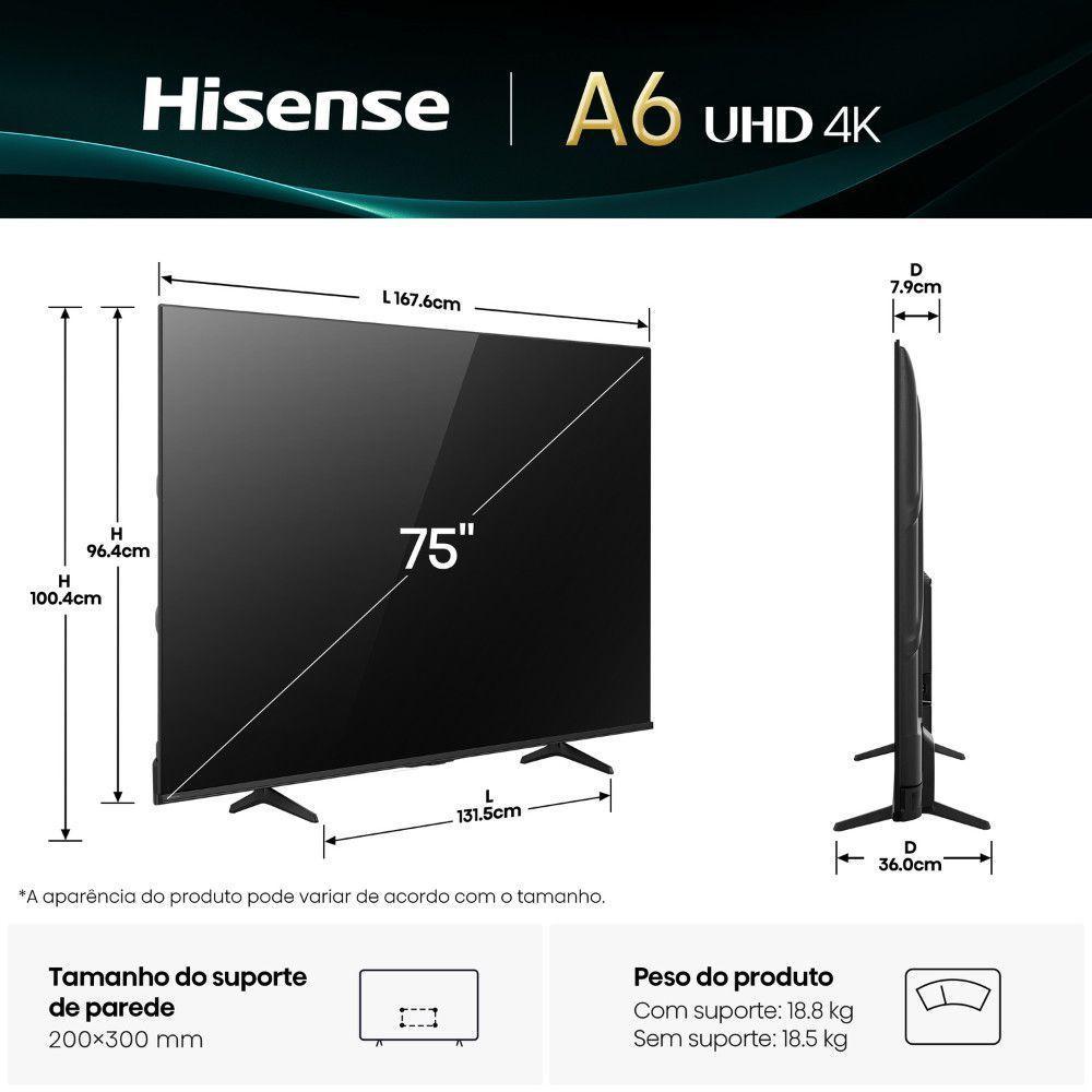 Smart TV Hisense Vidaa 75 4K AI Dolby Vision Wi-fi Bluetooth Preto - 3