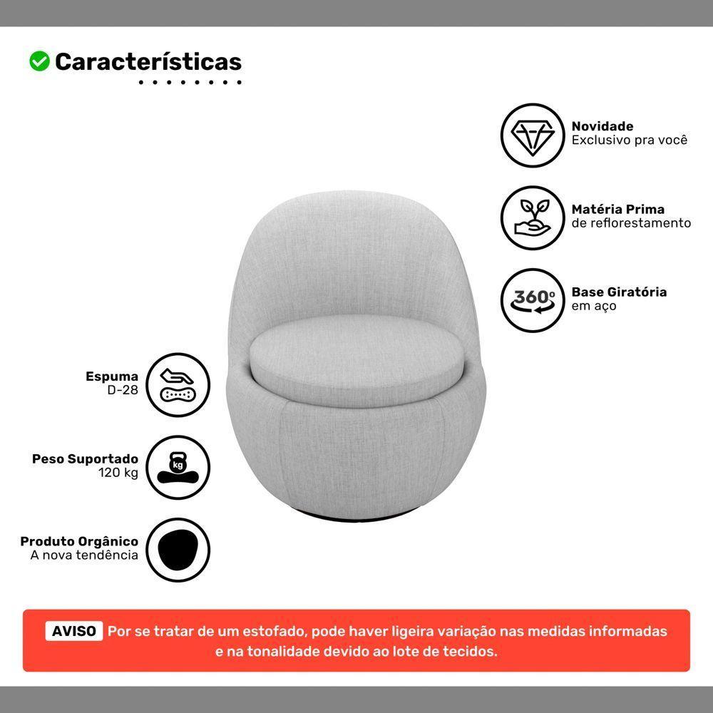Kit 02 Poltronas Orgânicas Living Memphis Base Giratória Linho Cinza Claro - Desk Design - 3