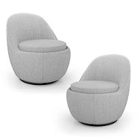 Kit 02 Poltronas Orgânicas Living Memphis Base Giratória Linho Cinza Claro - Desk Design - 1