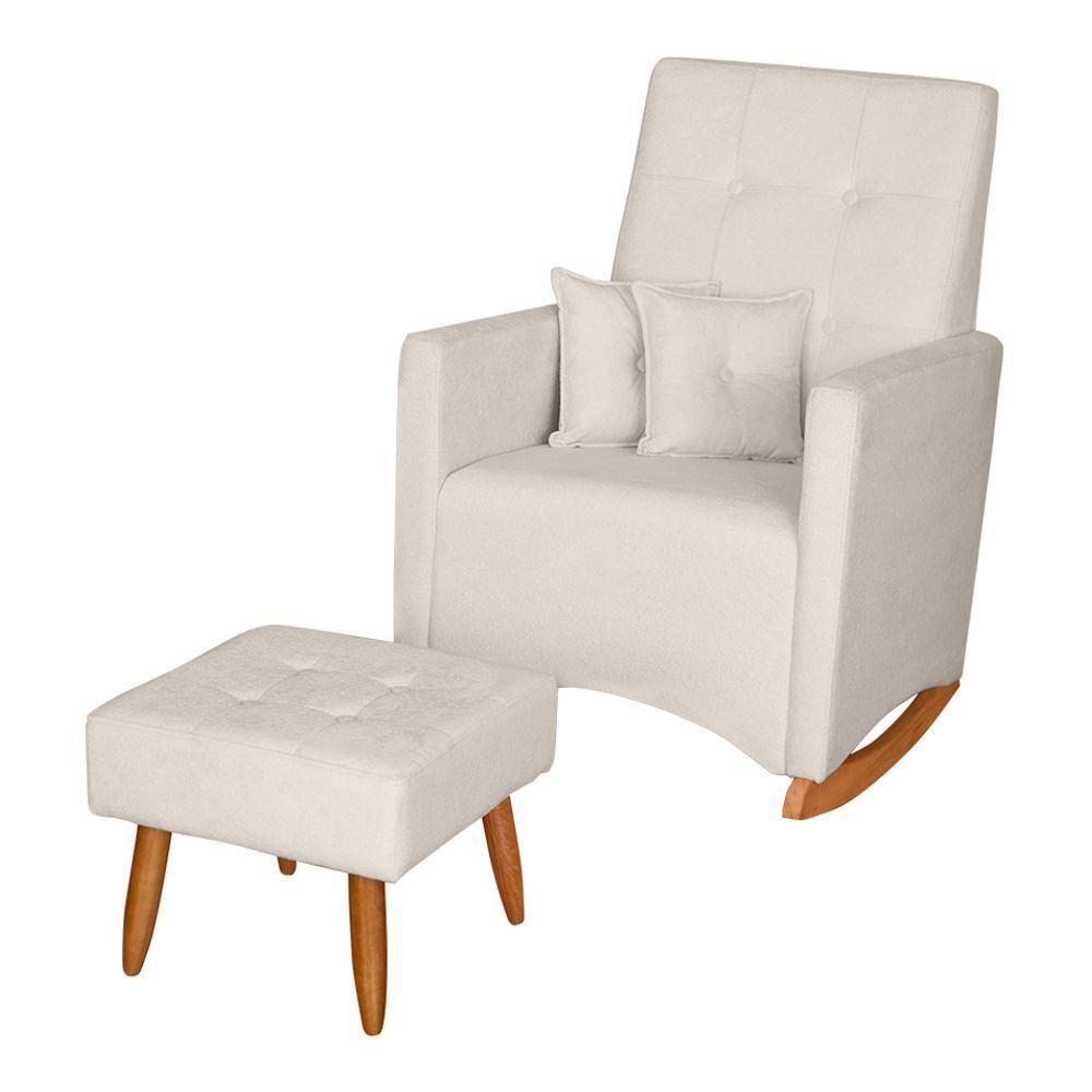 Poltrona De Amamentação E Descanso Anne Com Base Balanço E Puff Bouclé Off White - Desk Design - 1