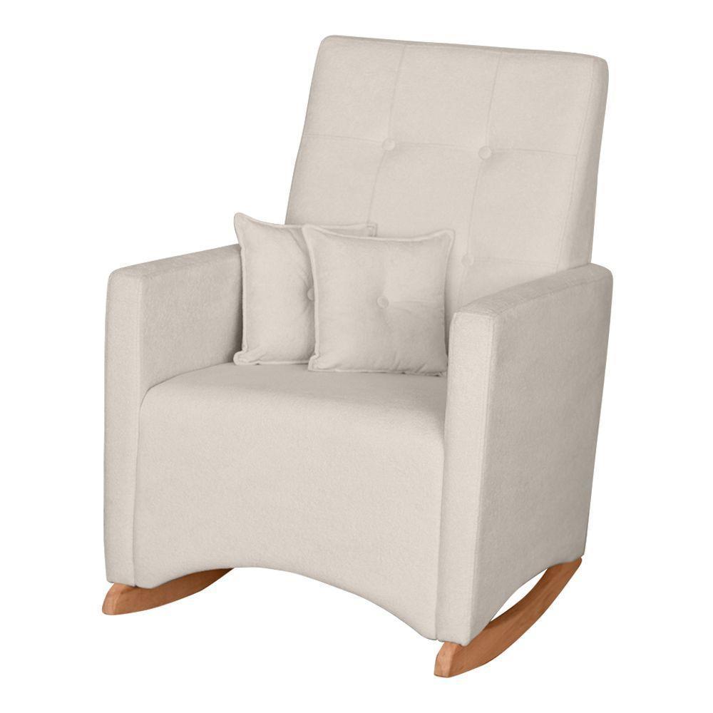 Poltrona De Amamentação E Descanso Anne Com Base Balanço E Puff Bouclé Off White - Desk Design - 5