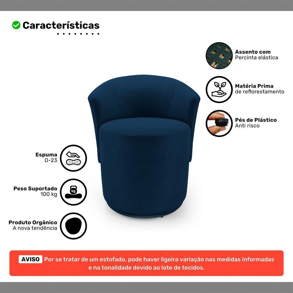 Poltrona Orgânica Living Mavi Fixa Veludo Azul Marinho - Desk Design - 3