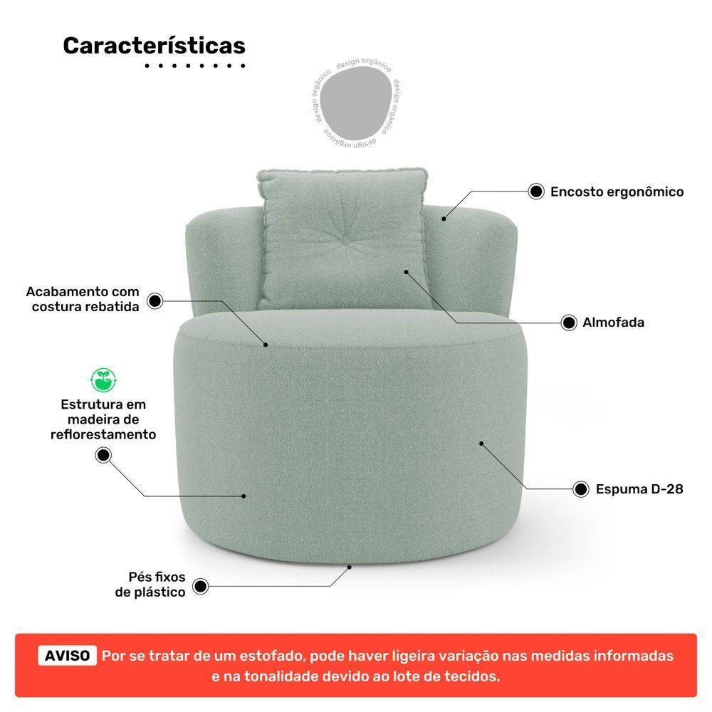 Poltrona Orgânica Living Bob Com 01 Almofada Bouclê Verde Menta - Desk Design - 3