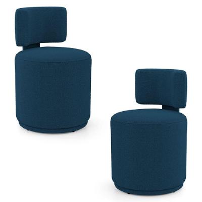 Kit 02 Puffs Decorativos Orgânicos Living Melis Minimalista Bouclê Azul Marinho - Desk Design