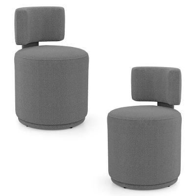 Kit 02 Puffs Decorativos Orgânicos Living Melis Minimalista Bouclê Cinza Escuro - Desk Design