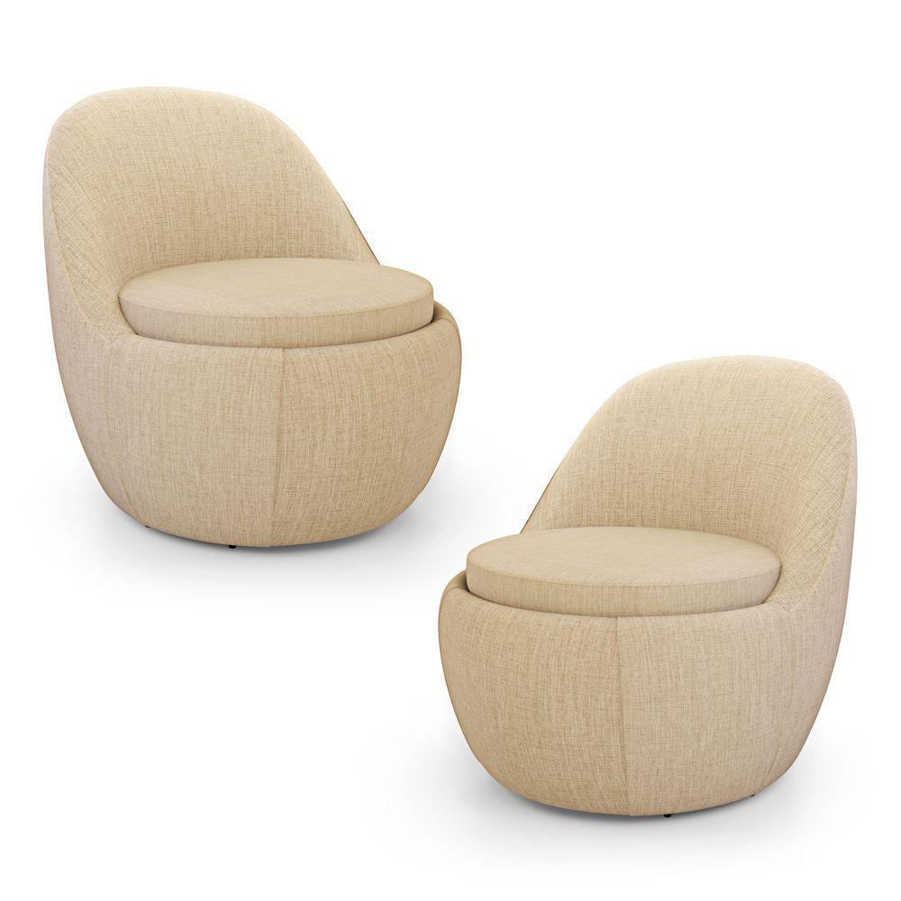 Kit 02 Poltronas Orgânicas Living Memphis Fixa Linho Bege - Desk Design - 1