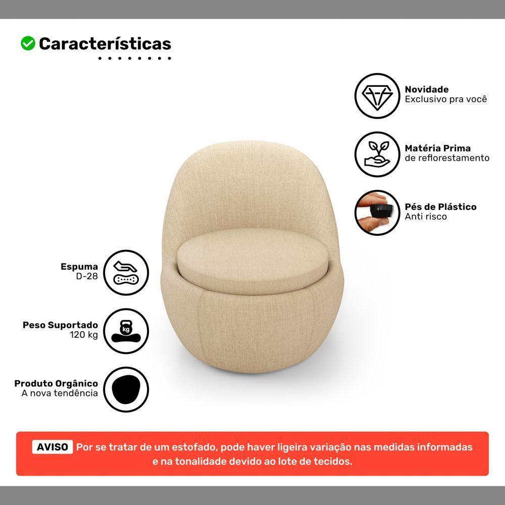 Kit 02 Poltronas Orgânicas Living Memphis Fixa Linho Bege - Desk Design - 3