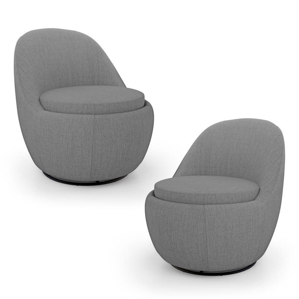 Kit 02 Poltronas Orgânicas Living Memphis Base Giratória Linho Cinza Escuro - Desk Design - 1