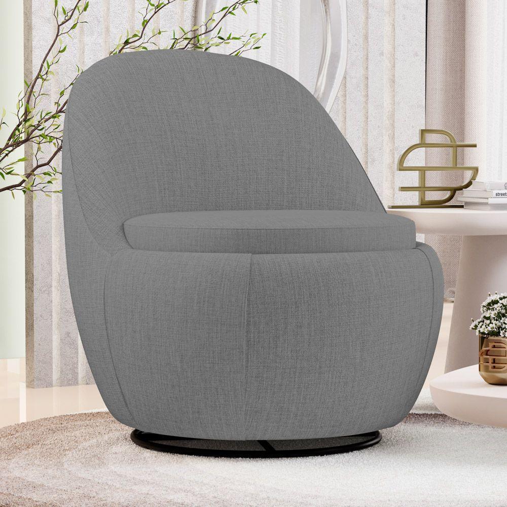 Kit 02 Poltronas Orgânicas Living Memphis Base Giratória Linho Cinza Escuro - Desk Design - 2