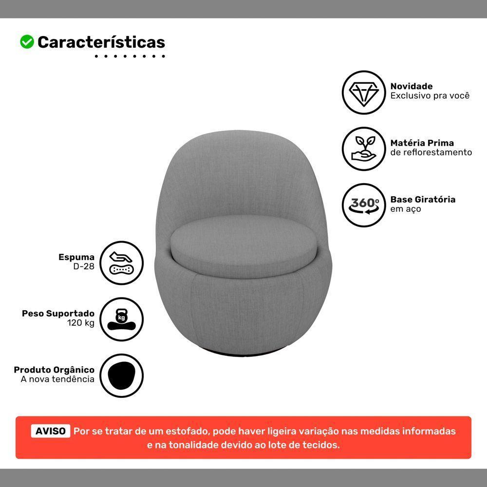 Kit 02 Poltronas Orgânicas Living Memphis Base Giratória Linho Cinza Escuro - Desk Design - 3