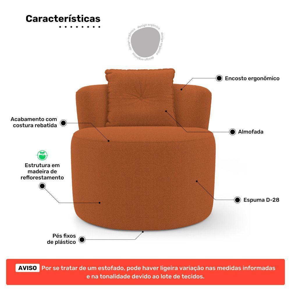 Poltrona Orgânica Living Bob Com 01 Almofada Bouclê Terracota - Desk Design - 3