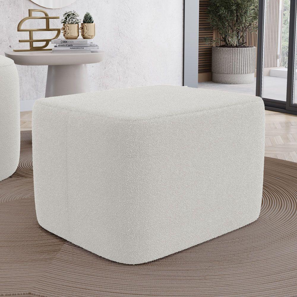 Kit 02 Puffs Decorativos Living Yumi Retangular 60cm Bouclê Off White - Desk Design - 2