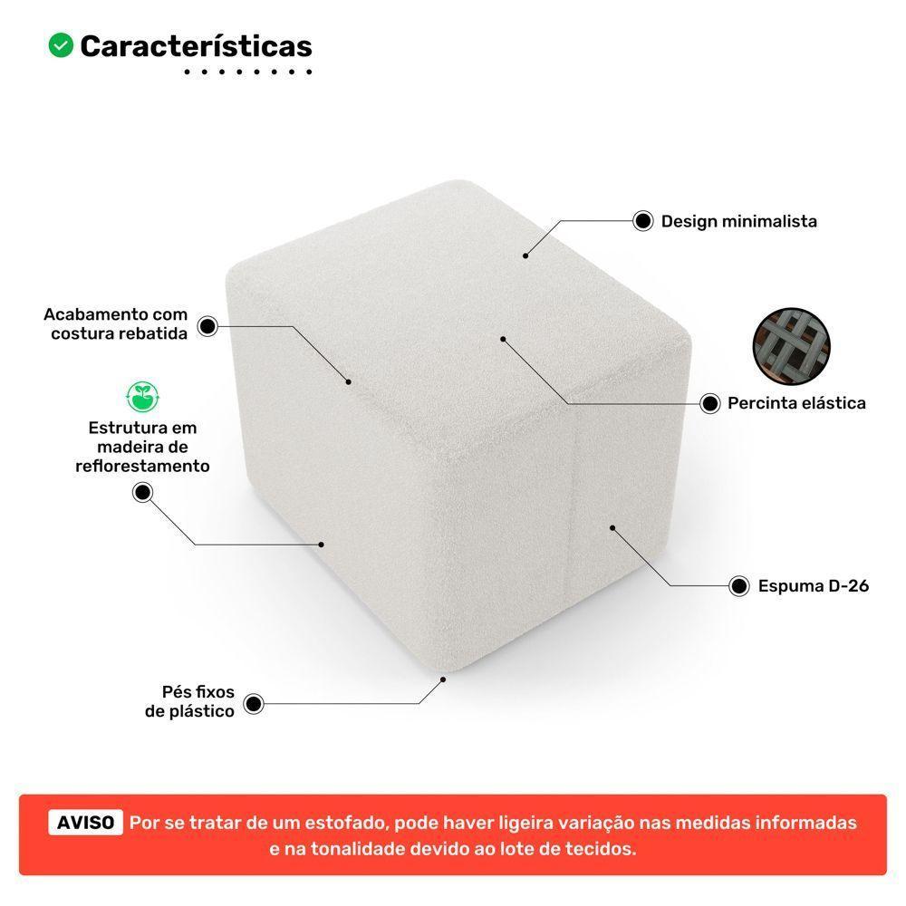 Kit 02 Puffs Decorativos Living Yumi Retangular 60cm Bouclê Off White - Desk Design - 3
