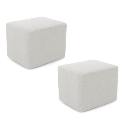 Kit 02 Puffs Decorativos Living Yumi Retangular 60cm Bouclê Off White - Desk Design