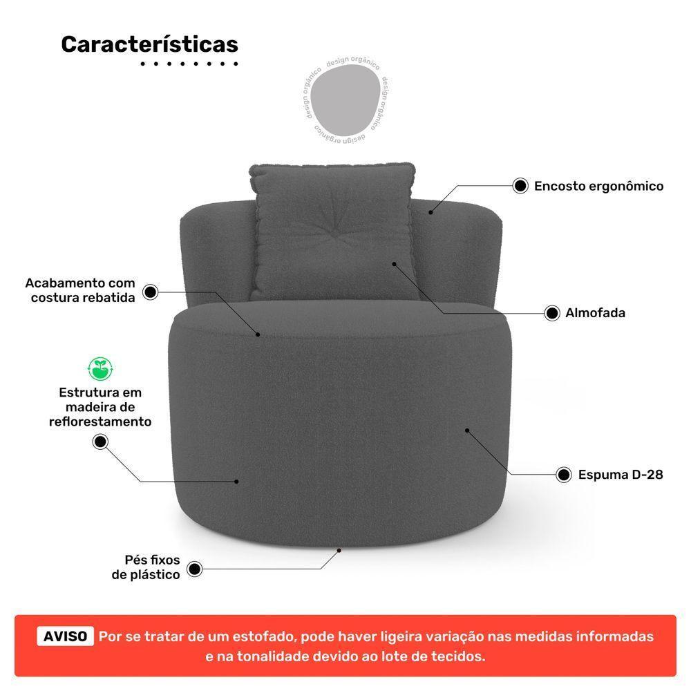 Kit 02 Poltronas Orgânicas Living Bob Com 01 Almofada Bouclê Cinza Escuro - Desk Design - 3