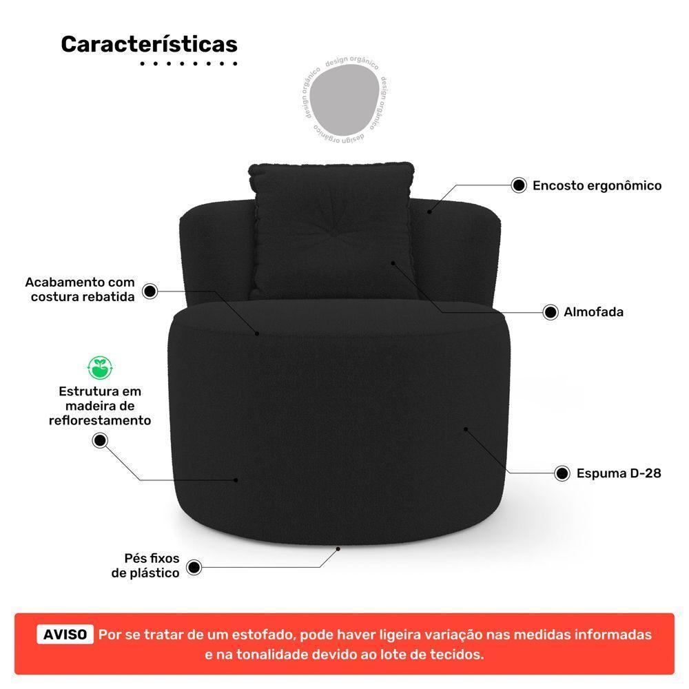 Poltrona Orgânica Living Bob Com 01 Almofada Bouclê Preto - Desk Design - 3
