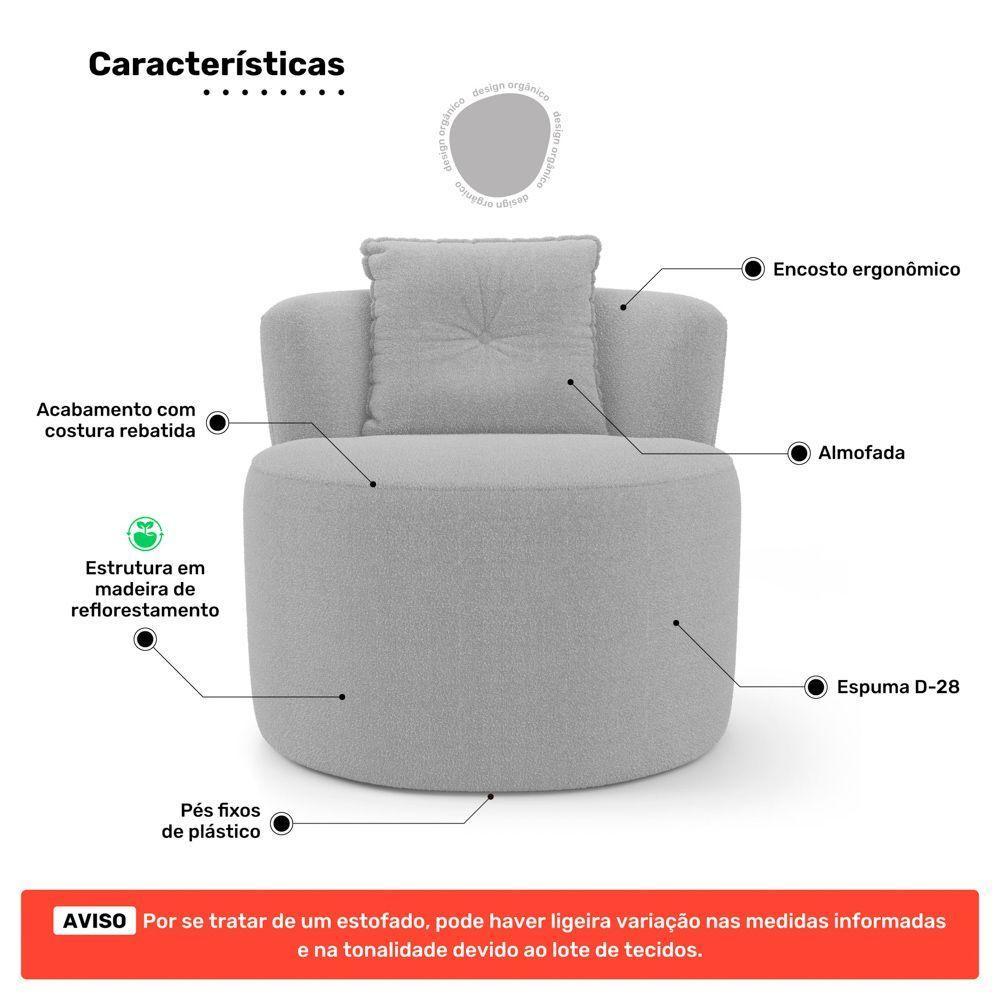 Poltrona Orgânica Living Bob Com 01 Almofada Bouclê Cinza Claro - Desk Design - 3