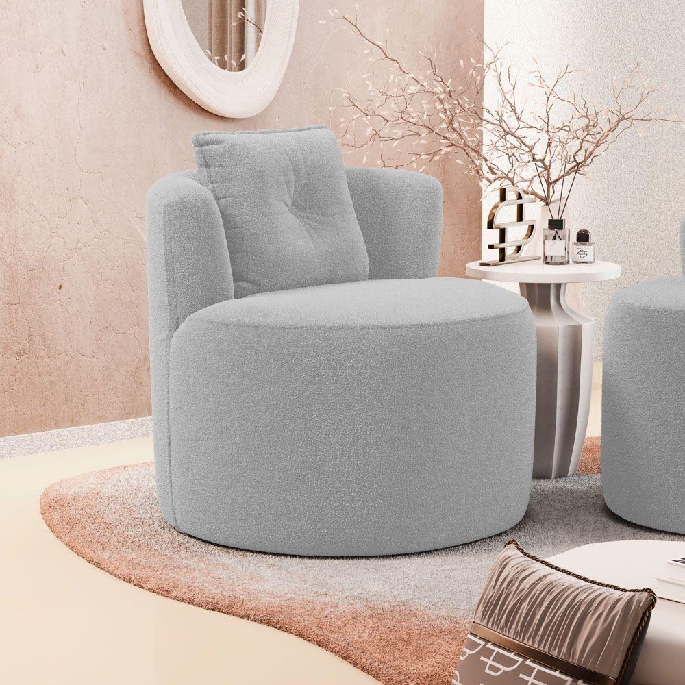 Poltrona Orgânica Living Bob Com 01 Almofada Bouclê Cinza Claro - Desk Design - 7