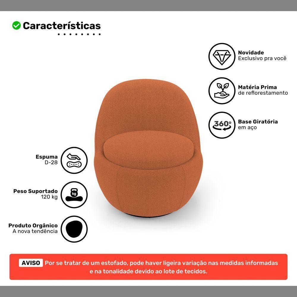 Poltrona Orgânica Living Memphis Base Giratória Bouclê Terracota - Desk Design - 3