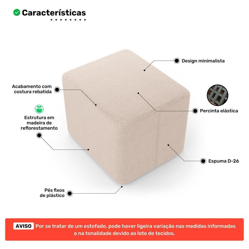 Puff Decorativo Living Yumi Retangular 60cm Bouclê Bege - Desk Design - 3