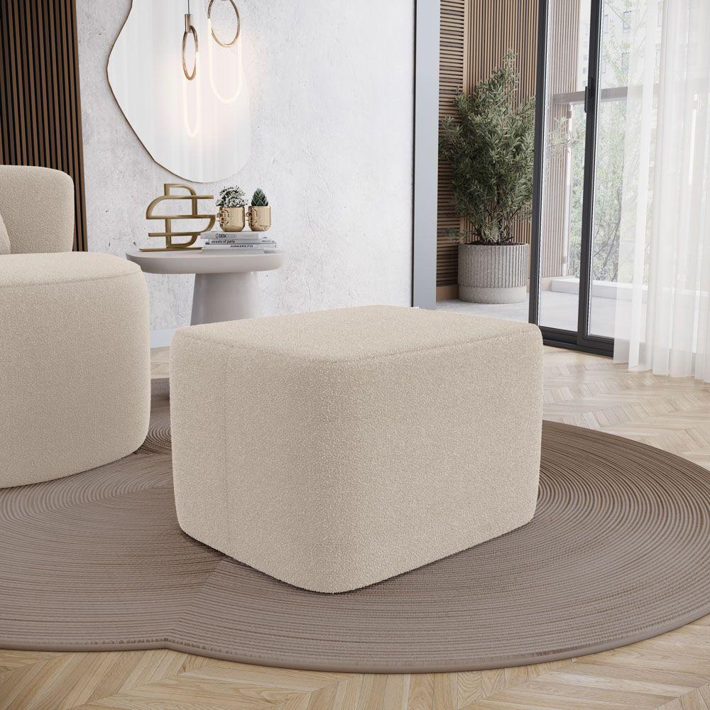 Puff Decorativo Living Yumi Retangular 60cm Bouclê Bege - Desk Design - 7