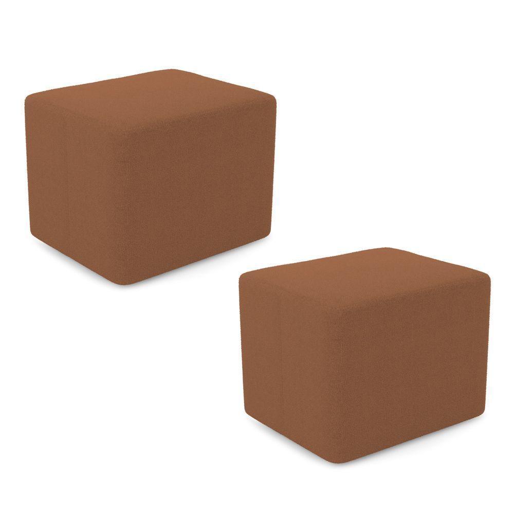 Kit 02 Puffs Decorativos Living Yumi Retangular 60cm Bouclê Terracota - Desk Design - 1