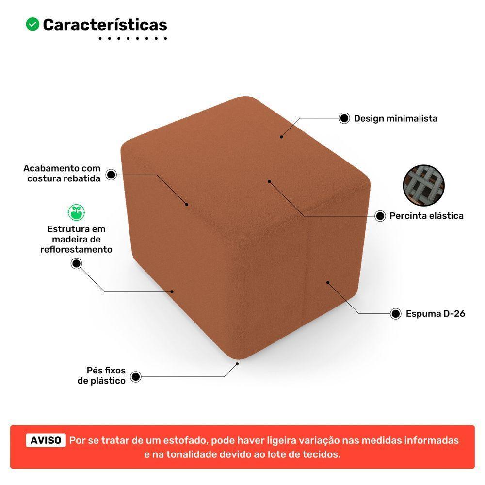 Kit 02 Puffs Decorativos Living Yumi Retangular 60cm Bouclê Terracota - Desk Design - 3