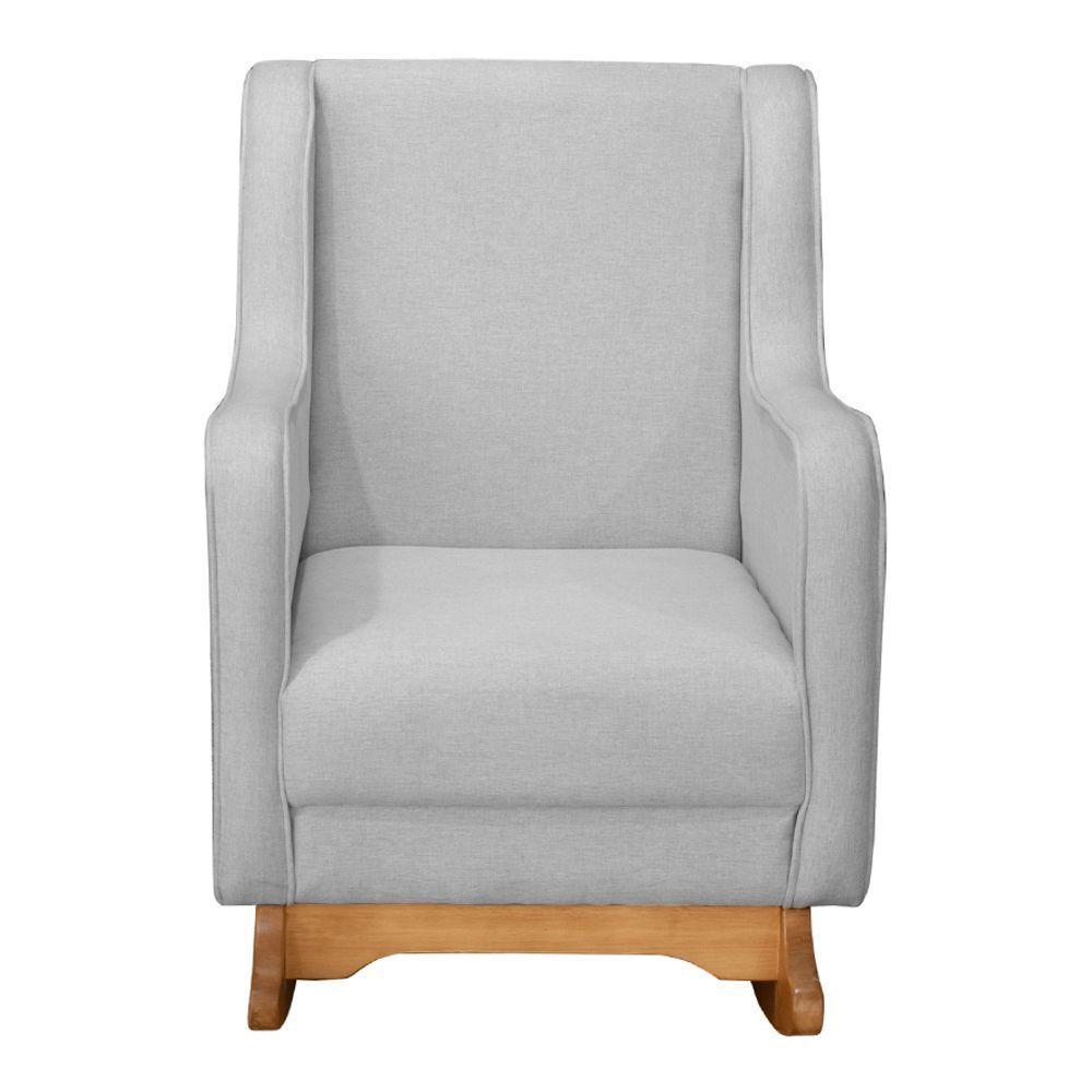 Poltrona De Amamentação E Descanso áquilla Com Base Balanço E Puff Linho Cinza - Desk Design - 3