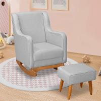 Poltrona De Amamentação E Descanso áquilla Com Base Balanço E Puff Linho Cinza - Desk Design - 2