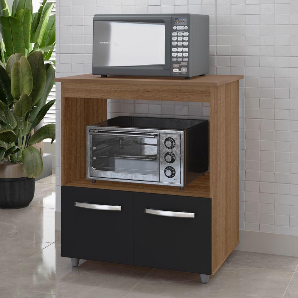 Balcão Cozinha Para Forno Micro-ondas Multiuso Angel 02 Portas Savana Preto - Desk Design - 2