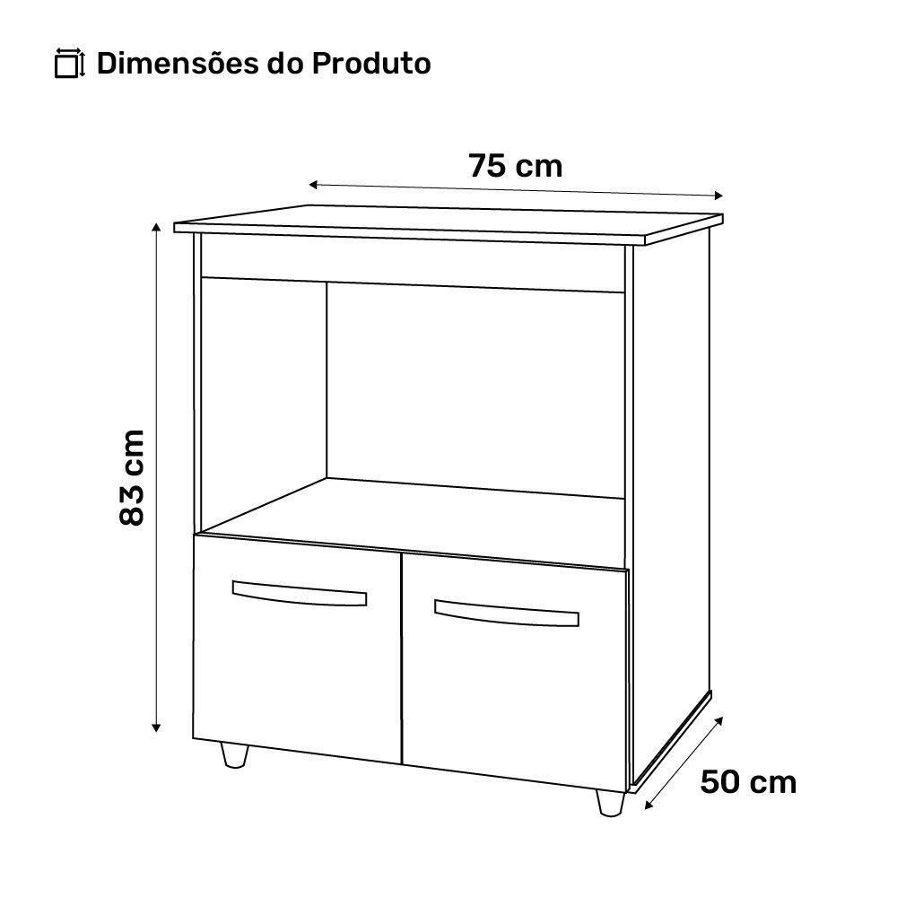 Balcão Cozinha Para Forno Micro-ondas Multiuso Angel 02 Portas Savana Preto - Desk Design - 4