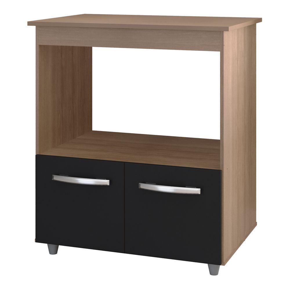 Balcão Cozinha Para Forno Micro-ondas Multiuso Angel 02 Portas Savana Preto - Desk Design - 6